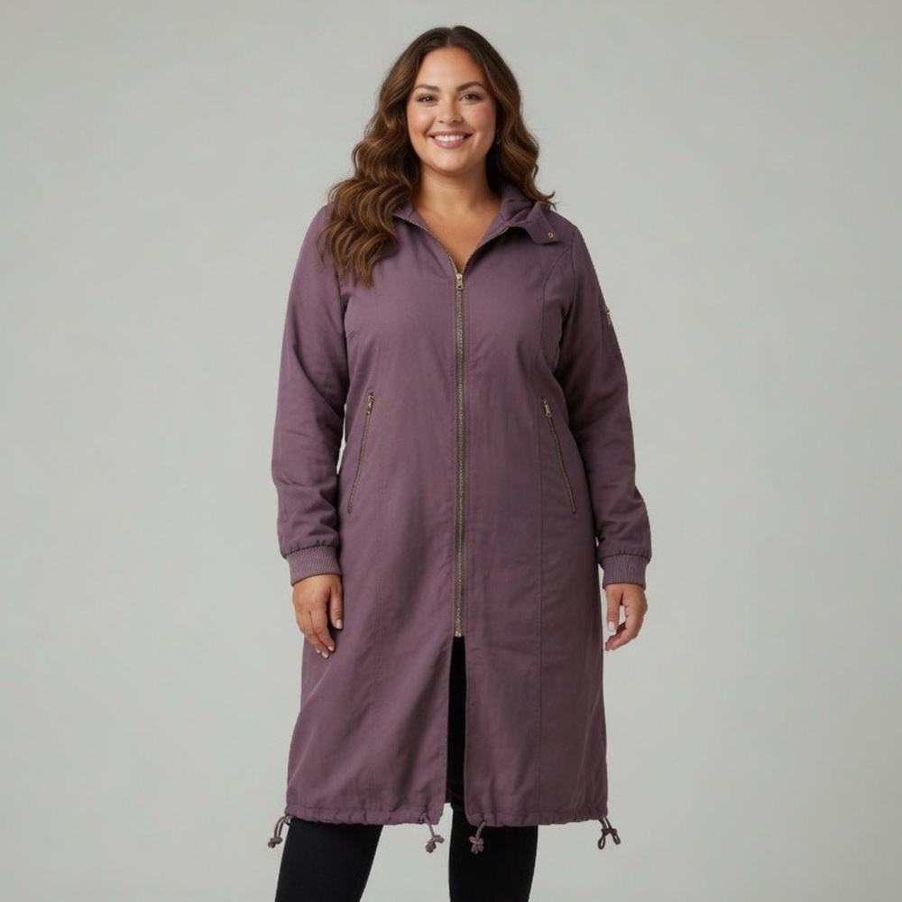 Daisy Women’s Long Purple Hooded Parka Jacket - Size XL